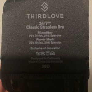 ThirdLove Strapless Black Bra 38D